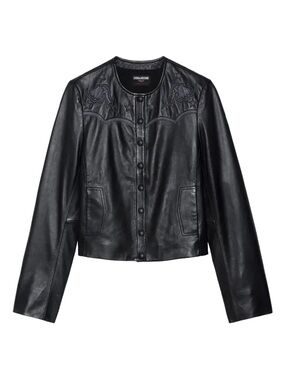 Zadig & Voltaire Black Embroidered Luxi Leather Jacket.